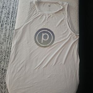 Pure Barre Noli White Tank Top with Blue and Green Logo